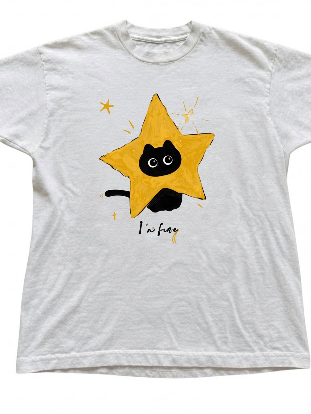 Black Cat Star Im Fine Graphic Tee Shirt Heavy Blend Gildan T-Shirt